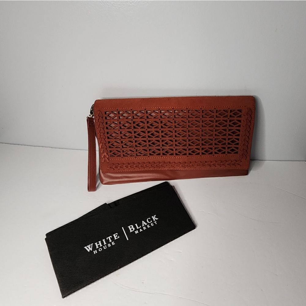 White House black market hand bag New With Tags Laser Cuts Burnt Redish Orange - Picture 2 of 9